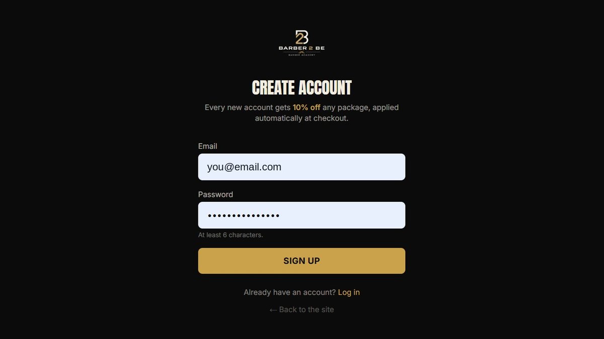 Create account form with email and password